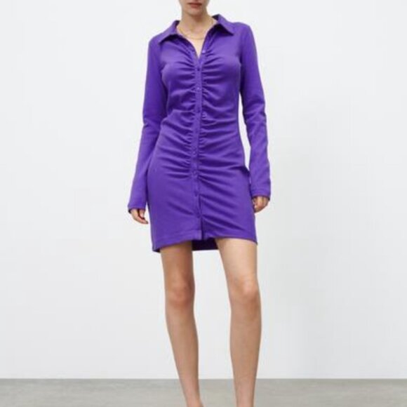 Purple ruched zara midi dress - Picture 1 of 5